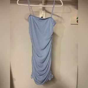 Beautiful Light Blue Shimmer Ruche Semi Formal Dress